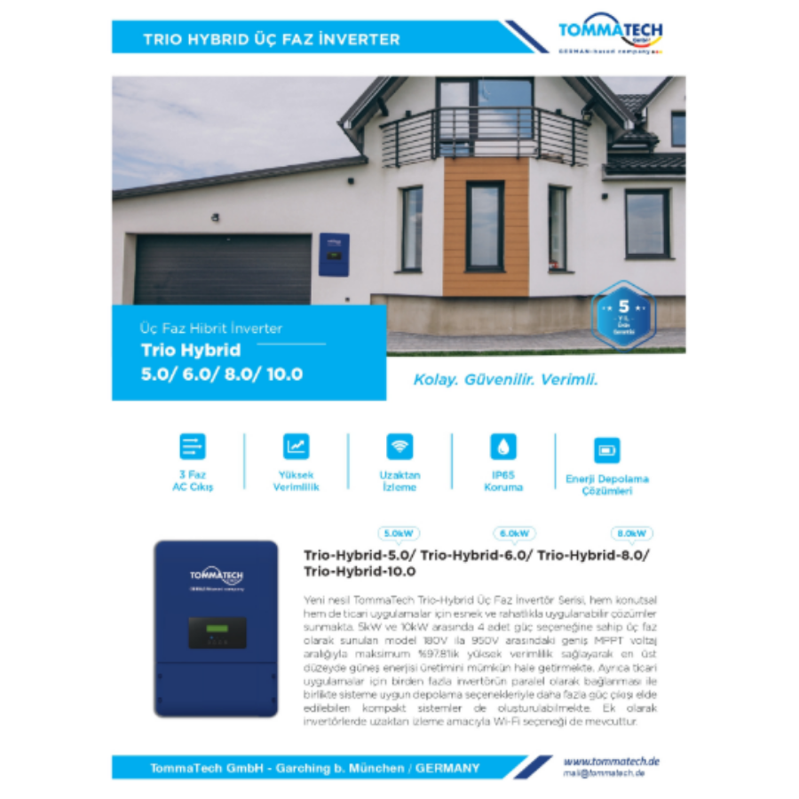 TommaTech Trio Hybrid 10.0 kW Trifaz İnverter (HV)