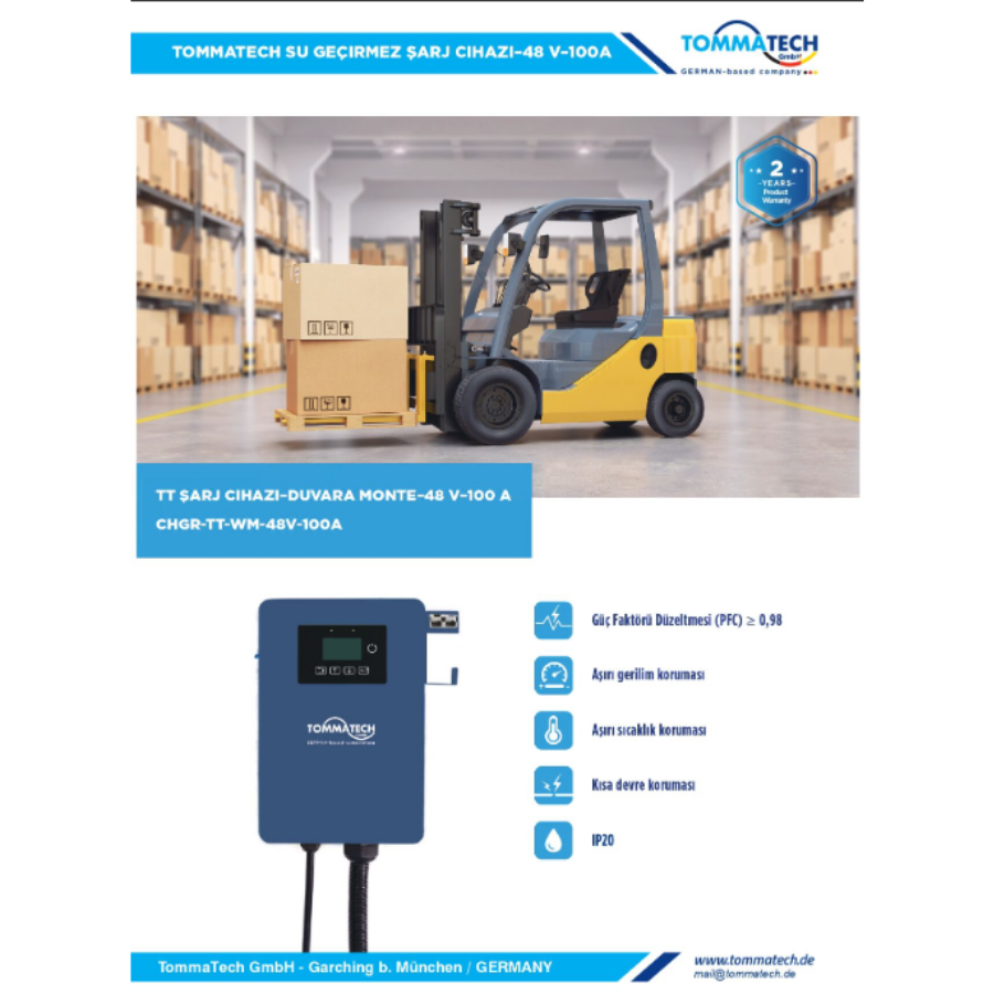 TommaTech Batarya Şarj Ünitesi Duvar Tipi 48V-100A