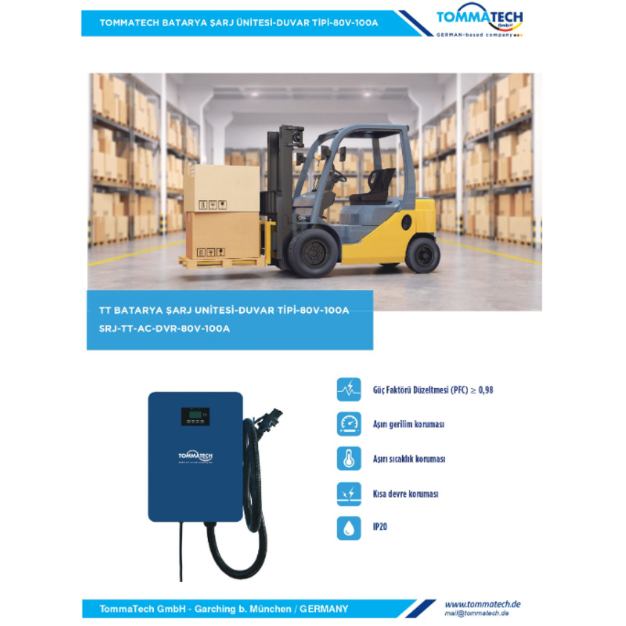 TommaTech Batarya Şarj Ünitesi Duvar Tipi 80V-100A