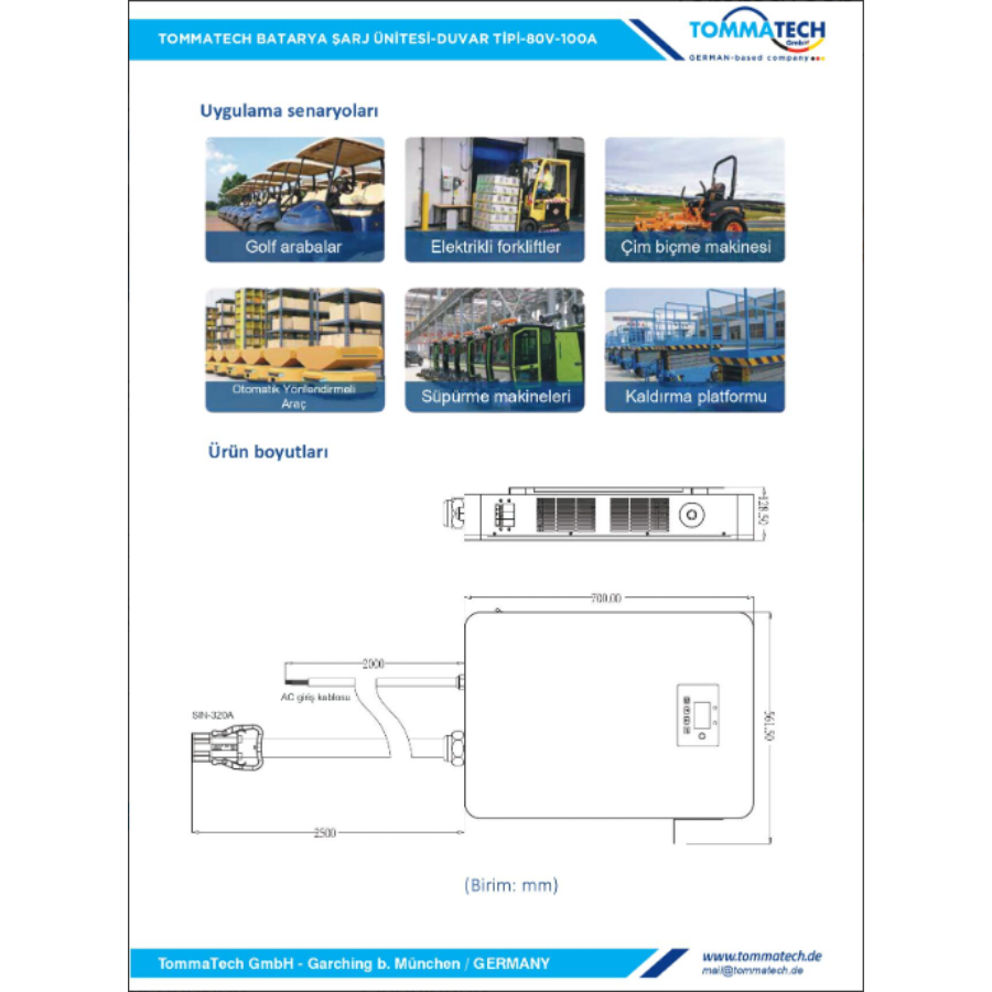 TommaTech Batarya Şarj Ünitesi Duvar Tipi 80V-100A
