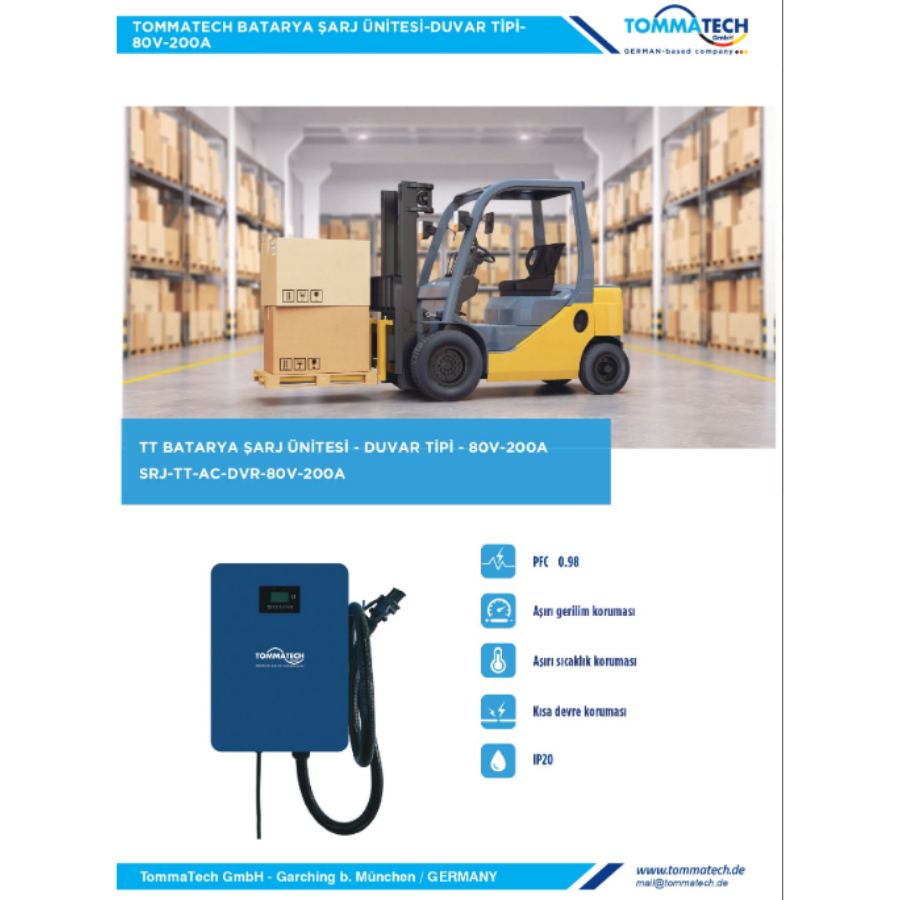 TommaTech Batarya Şarj Ünitesi Duvar Tipi 80V-200A