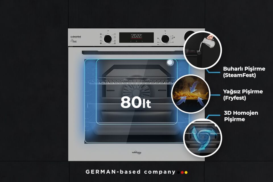 TommaTech TAF6004SSP Ankastre Elektrikli Fırın 60 Cm Gri Cam