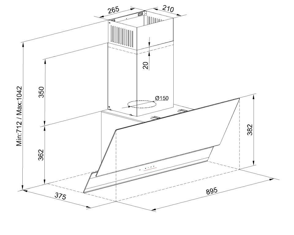 TommaTech TDE9001BG Duvar Tipi Davlumbaz 90 Cm Siyah Cam