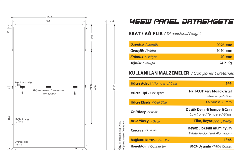 GSE455 GAZİOĞLU HALFCUT MONOPOWER FOTOVOLTAİK GÜNEŞ PANELİ (A -)