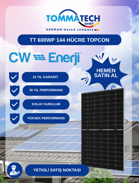 TommaTech 600 W Half-Cut TOPCon Güneş Paneli – Yüksek Verimli Solar Panel Banner Görseli