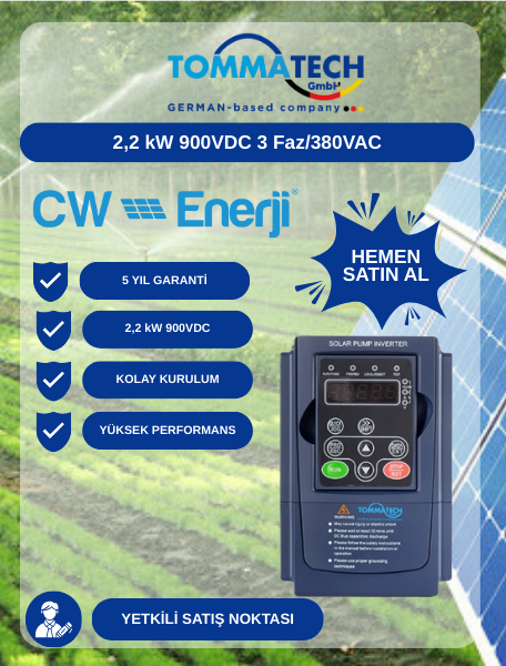 TommaTech 5.5 kW 3 Faz 380V Sulama Pompası İnverteri – Tarımsal Solar Pompa Sürücüsü